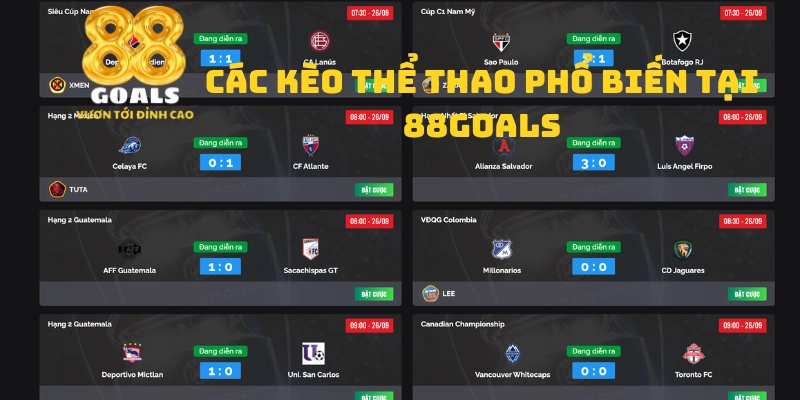 Các cược kèo thể thao phổ biến tại 88goals